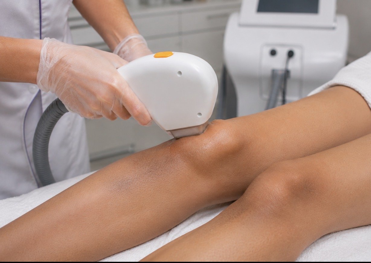 Mencerahkan kulit dengan laser Asclepion area lutut